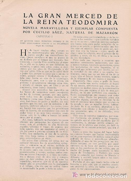 Coleccionismo de revistas y peri&oacute;dicos: La gran merced de la reina Teodomira / novela&hellip;por Cecilio S&aacute;ez * MAZARR&Oacute;N , Murcia *- 1926