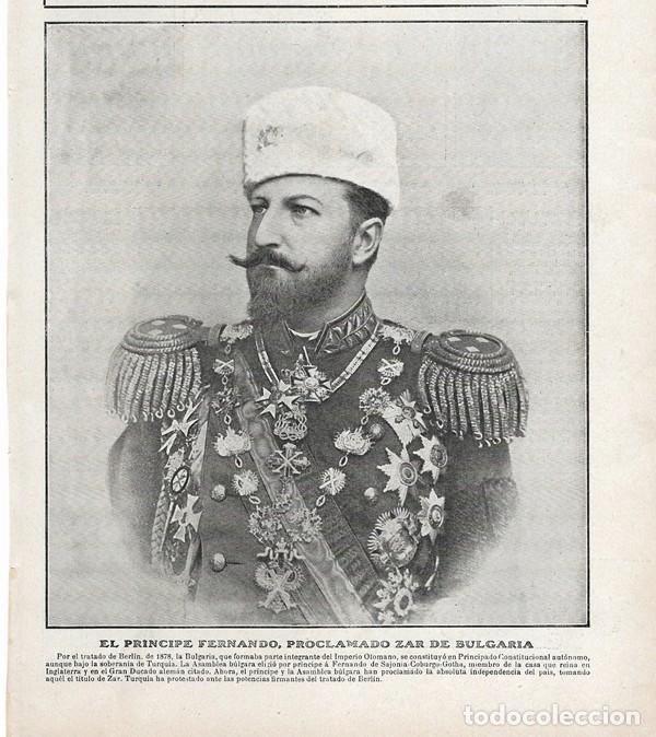 Coleccionismo de Revistas y Peri&oacute;dicos: 1908 HOJA REVISTA PR&Iacute;NCIPE FERNANDO DE SAJONIA-COBURGO-GOTHA PROCLAMADO ZAR DE BULGARIA