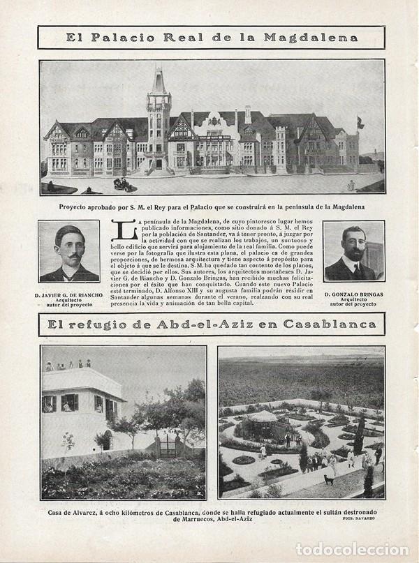 Sammeln von Zeitschriften und Zeitungen: 1908 HOJA REVISTA MARRUECOS CASABLANCA CASA DE &Aacute;LVAREZ REFUGIO SULT&Aacute;N DESTRONADO ABD-EL-AZIZ