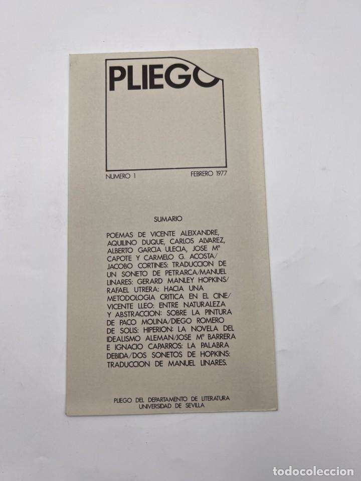 Sammeln von Zeitschriften und Zeitungen: PLIEGO. DEPARTAMENTO DE LITERATURA. UNIVERSIDAD DE SEVILLA. N&ordm; 1. FEBRERO 1977. VER FOTOS