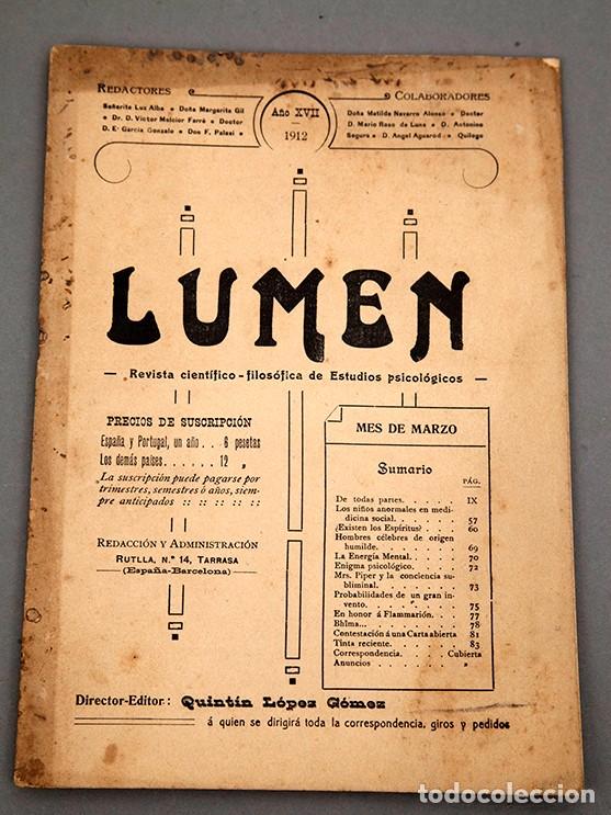 Coleccionismo de Revistas y Peri&oacute;dicos: LUMEN, REVISTA CIENT&Iacute;FICO FILOS&Oacute;FICA DE ESTUDIOS PSICOL&Oacute;GICOS - ESPIRITISMO - 3 N&ordm;'S - 1911 , 12, 13