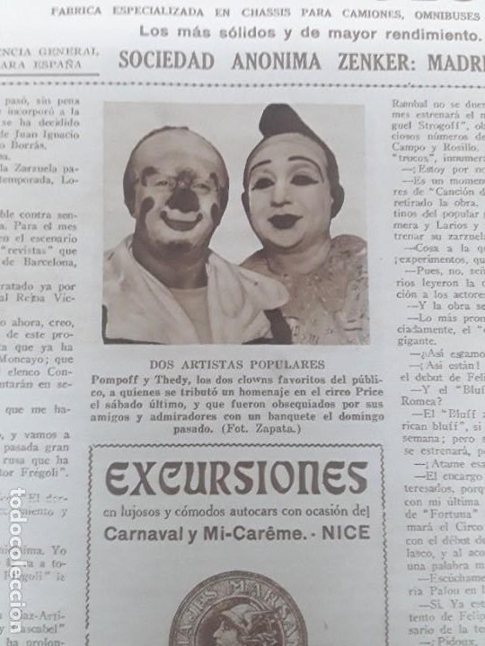 Collezionismo di Riviste e Giornali: POMPOFF Y THEDY CIRCO CLOWNS GRABADORES MADERA Y LINOLEUM JOAQUIN SERAFIN ALVAREZ QUINTERO TEATRO