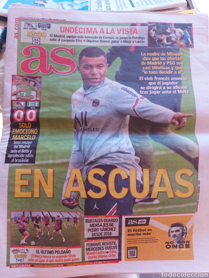 Coleccionismo de Revistas y Peri&oacute;dicos: PERIODICO AS 21 DE MAYO 2022. N&ordm; 18621. MBAPPE EN ASCUAS