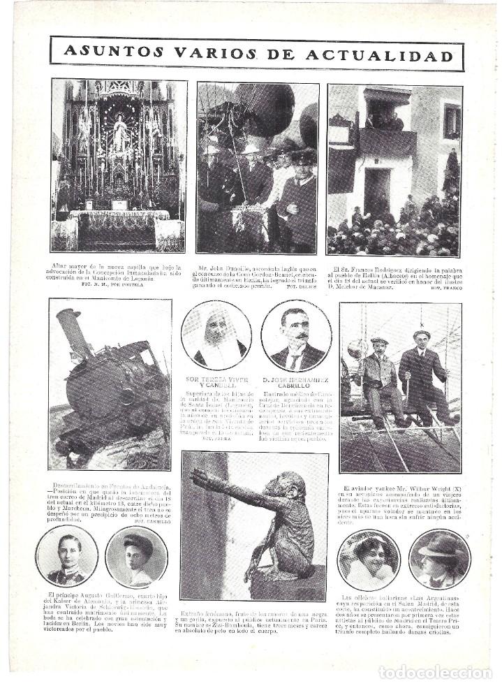 Coleccionismo de revistas y peri&oacute;dicos: 1908 HOJA REVISTA MADRID NUEVA CAPILLA ALTAR MAYOR CONCEPCI&Oacute;N INMACULADA EN MANICOMIO DE LEGAN&Eacute;S