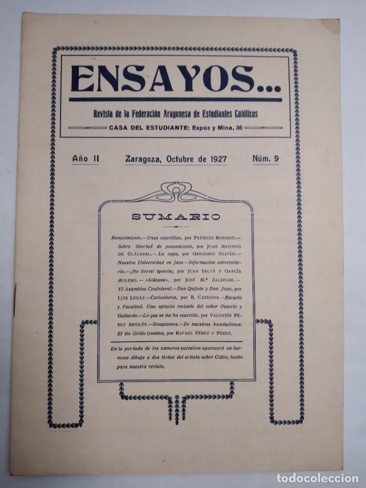 Collezionismo di Riviste e Giornali: ENSAYOS REVISTA DE LA FEDERACI&Oacute;N ARAGONESA DE ESTUDIANTES CAT&Oacute;LICOS ZARAGOZA 1927 N&ordm; 9