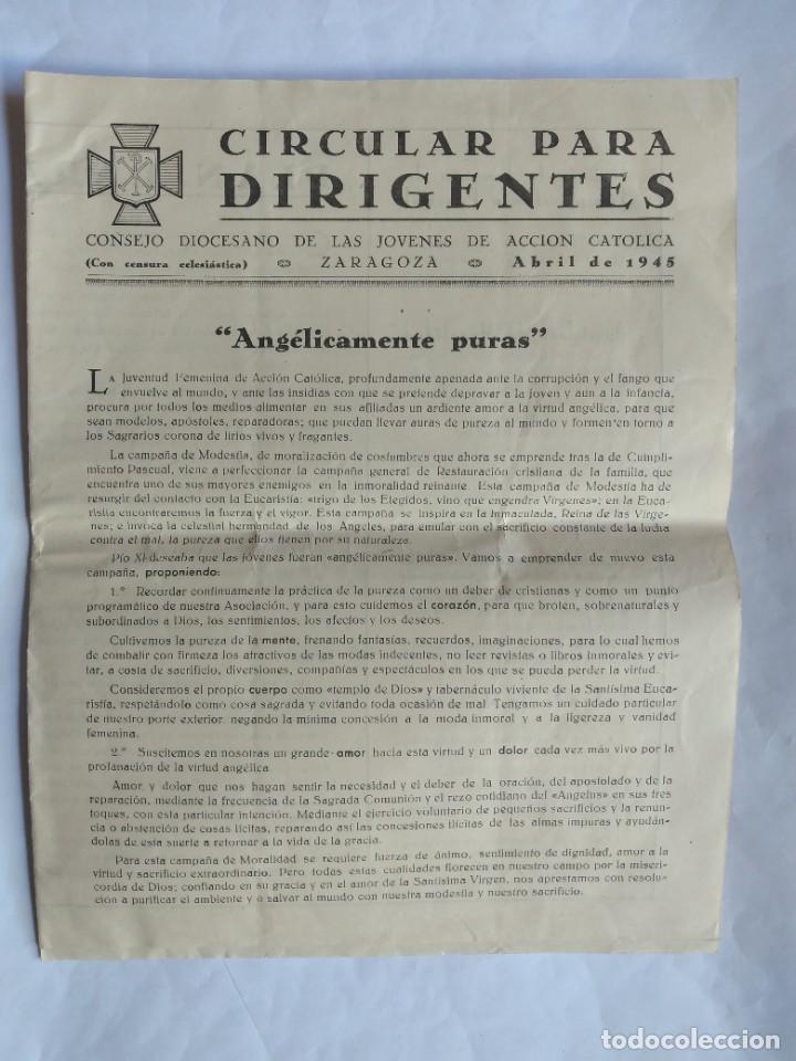Coleccionismo de revistas y peri&oacute;dicos: CIRCULAR PARA DIRIGENTES CONSEJO DIOCESANO DE LAS J&Oacute;VENES DE ACCI&Oacute;N CAT&Oacute;LICA ZARAGOZA 1945