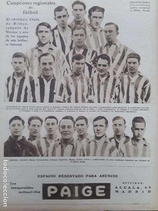Coleccionismo de Revistas y Peri&oacute;dicos: ATHLETIC CLUB DE BILBAO CAMPEON VIZCAYA CAMPEONATOS REGIONALES DE FUTBOL HOJA REVISTA 1928