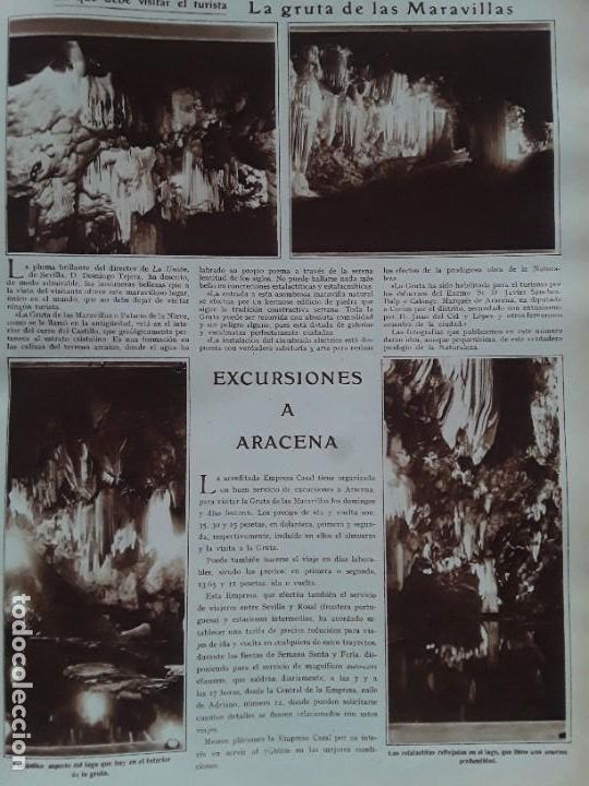Collezionismo di Riviste e Giornali: GRUTA DE LAS MARAVILLAS ARACENA HUELVA ANUNCIOS 2 HOJAS A&Ntilde;O 1928