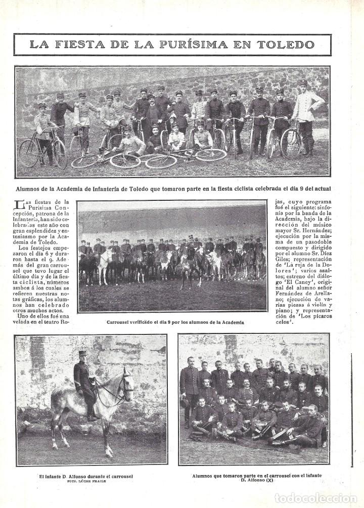 Coleccionismo de Revistas y Peri&oacute;dicos: 1908 HOJA REVISTA TOLEDO FIESTA DE LA PUR&Iacute;SIMA ALUMNOS ACADEMIA DE INFANTER&Iacute;A CARRUSEL CABALLOS