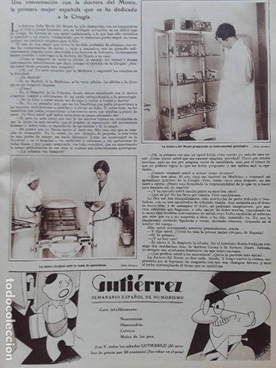 Sammeln von Zeitschriften und Zeitungen: MARIA DEL MONTE PRIMERA MUJER ESPA&Ntilde;OLA DOCTORA CIRUGIA HOJA A&Ntilde;O 1928