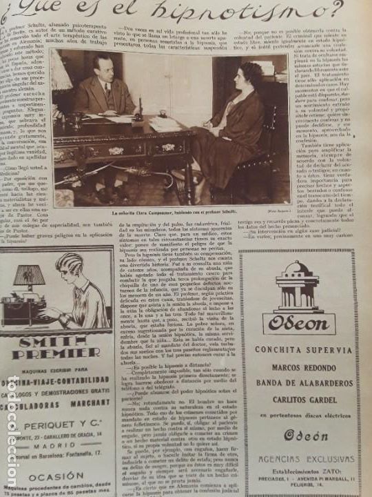 Coleccionismo de revistas y peri&oacute;dicos: QUE ES EL HINOPTISMO ? PROFESOR SCHULTZ HOJA REVISTA A&Ntilde;O 1928