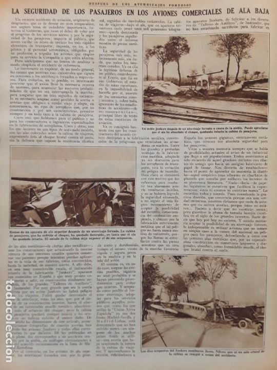 Collezionismo di Riviste e Giornali: LA SEGURIDAD PASAJEROS AVIONES DE ALA BAJA JUNKERS ATERRIZAJES FORZOSOS HOJA REVISTA A&Ntilde;O 1928