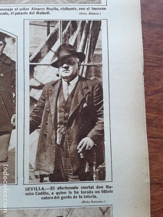 Collezionismo di Riviste e Giornali: RAMON CADILLO GANADOR DE UN BILLETE ENTERO DEL GORDO DE LA LOTERIA SEVILLA HOJA A&Ntilde;O 1928