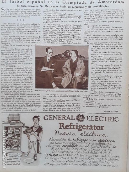 Collection Magazines and Newspapers: SELECCIONADOR FUTBOL ESPA&Ntilde;A PEPE BERRAONDO OLIMPIADA AMSTERDAM HOJA A&Ntilde;O 1928
