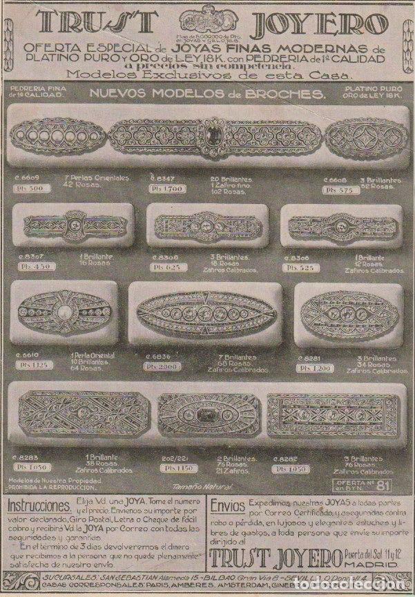 Coleccionismo de Revistas y Peri&oacute;dicos: Publicidad joyas finas de Trust Joyero - 1926