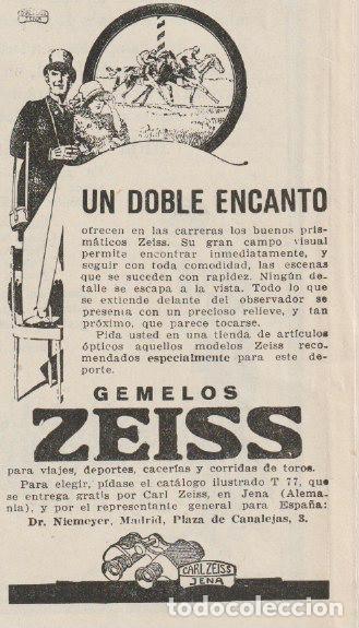 Coleccionismo de revistas y peri&oacute;dicos: Publicidad gemelos Zeiss - 1926