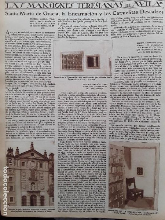 Sammeln von Zeitschriften und Zeitungen: LAS MANSIONES TERESIANAS DE AVILA SANTA MARIA GRACIA,LA ENCARNACION Y CARMELITAS DESCALZOS A&Ntilde;O 1928