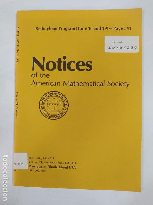 Coleccionismo de revistas y peri&oacute;dicos: MAGAZINE NOTICES OF THE AMERICAN MATHEMATICAL SOCIETY. JUNE 1982. VOL. 29. N&ordm; 4. BELLINGHAM. TDKR80