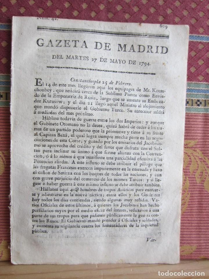 Coleccionismo de Revistas y Peri&oacute;dicos: 1794-GAZETA DE MADRID.LUGAR DE NOVALLAS.TARAZONA.ZIPEREZ.JUGUETES DE LA NI&Ntilde;EZ.QUEVEDO.D.ALMOD&Oacute;VAR