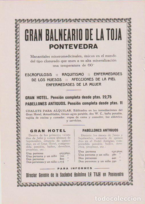 Coleccionismo de revistas y peri&oacute;dicos: Publicidad Gran Balneario de La Toja de Pontevedra - 1927