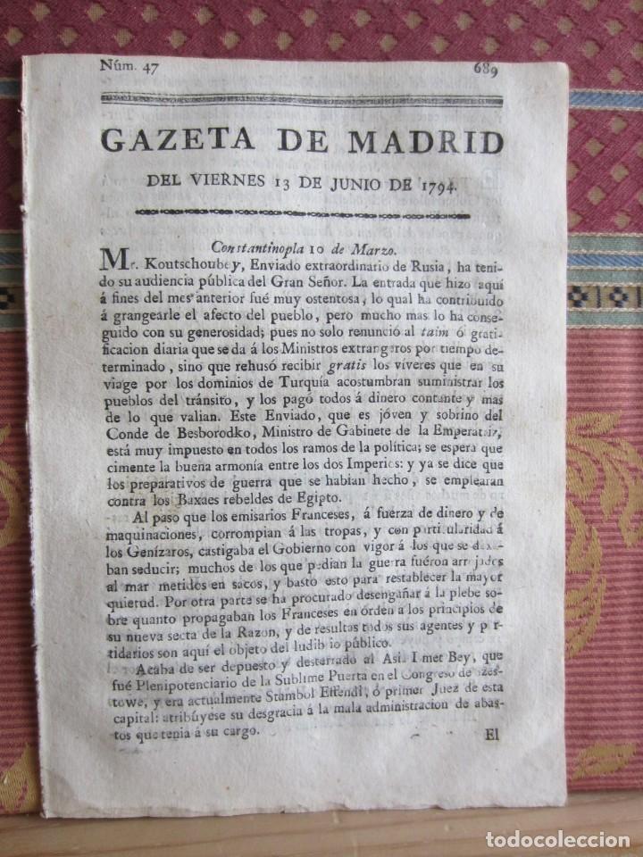 Coleccionismo de Revistas y Peri&oacute;dicos: 1794-GAZETA DE MADRID.MUERTE DE MADAM ELIZABETH,HERMANA LUIS XVI.BOTADURA NAV&Iacute;O 74 CA&Ntilde;ONES EN FERROL
