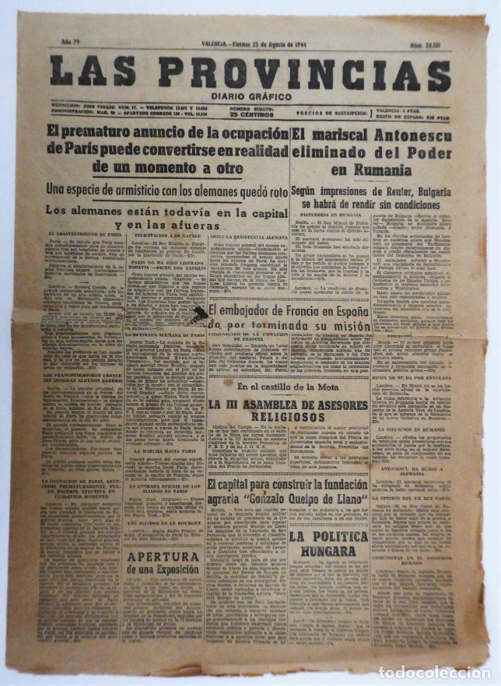 Coleccionismo de revistas y peri&oacute;dicos: Diario Las Provincias Valencia 25 Agosto 1944