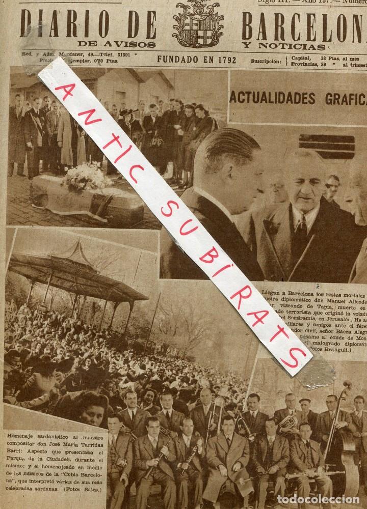 Coleccionismo de Revistas y Peri&oacute;dicos: DIARIO A&Ntilde;O 1948 VIZCONDE DE TAPIA ALLENDESALAZAR JOSE MARIA TARRIDAS BARRI COBLA BARCELONA