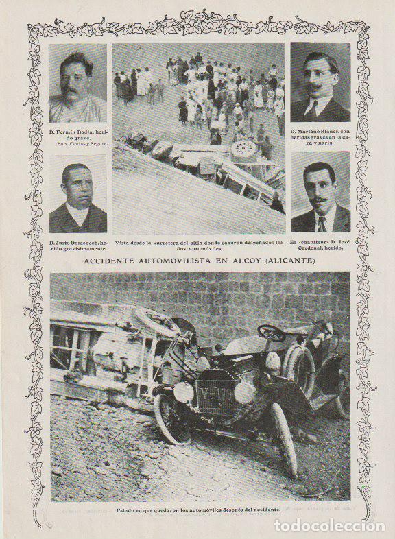 Coleccionismo de Revistas y Peri&oacute;dicos: * ALCOY * Accidente automovilista: Ferm&iacute;n Badia, Justo Domenech, Mariano Blanes - 1912