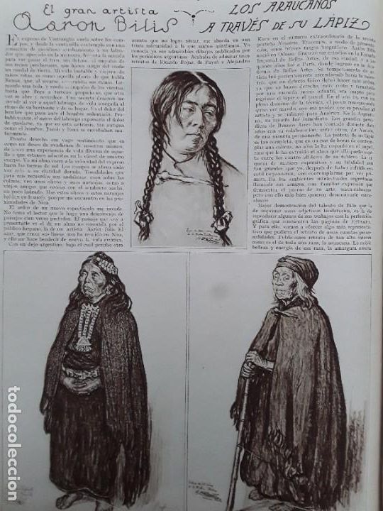 Collezionismo di Riviste e Giornali: AARON BILIS LOS ARAUCANOS A TRAVES DE SU LAPIZ 2 HOJAS A&Ntilde;O 1928