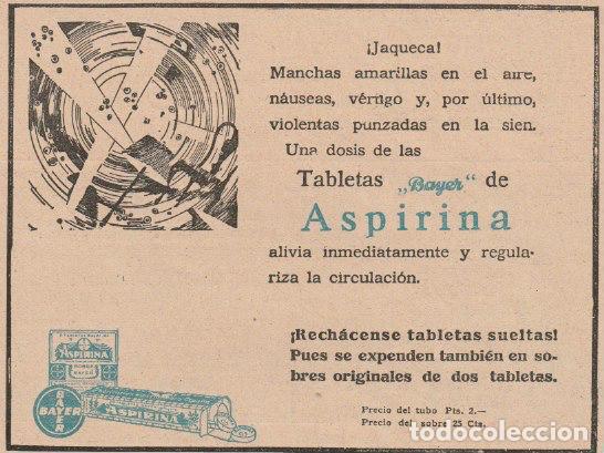 Coleccionismo de revistas y peri&oacute;dicos: Publicidad farmacia: Aspirina - 1927