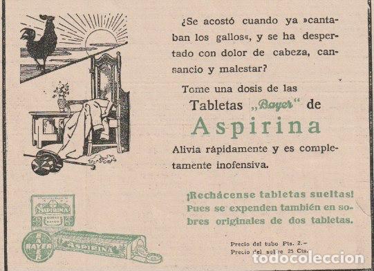 Coleccionismo de revistas y peri&oacute;dicos: Publicidad farmacia: Aspirina Bayer - 1927