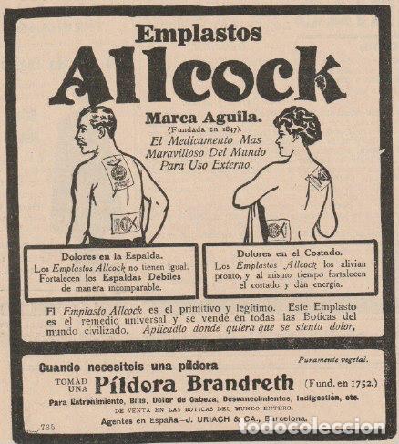 Coleccionismo de revistas y peri&oacute;dicos: Publicidad emplastos Allcock, marca &Aacute;guila - 1927