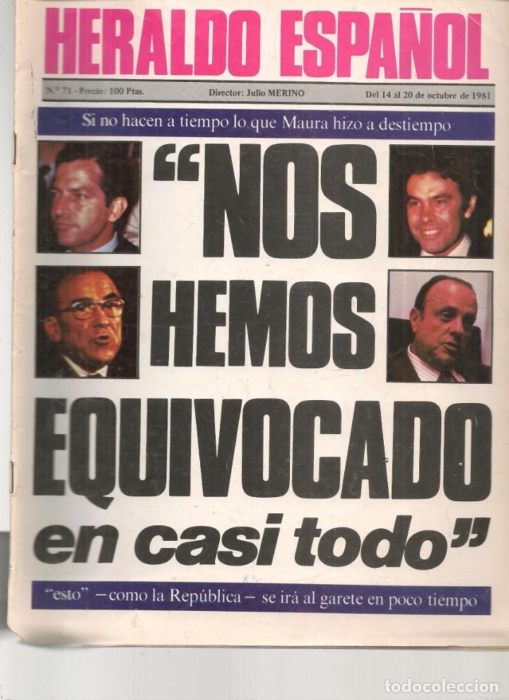 Coleccionismo de Revistas y Peri&oacute;dicos: HERALDO ESPA&Ntilde;OL. N&ordm; 71. ROCIO JURADO ENTREG&Oacute; EL PLAY DE ORO A MANUEL ALEJANDRO. 20 OCT. 1981.(*