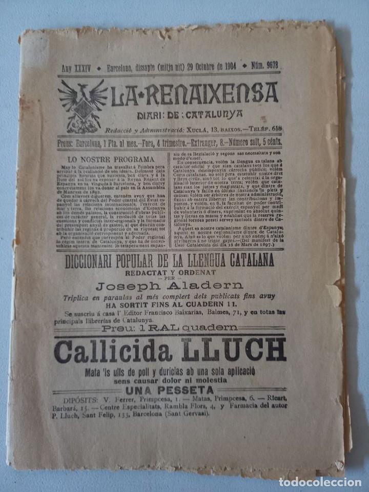 Coleccionismo de revistas y peri&oacute;dicos: LA RENAIXENSA, DIARI DE CATALUNYA 29 D'OCTUBRE 1904