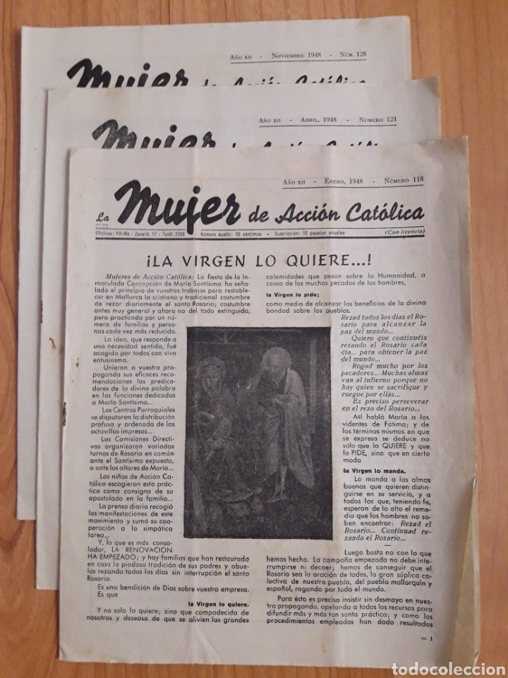 Collection Magazines and Newspapers: REVISTA LA MUJER DE ACCI&Oacute;N CAT&Oacute;LICA. PALMA DE MALLORCA. ENERO, ABRIL Y NOVIEMBRE 1948