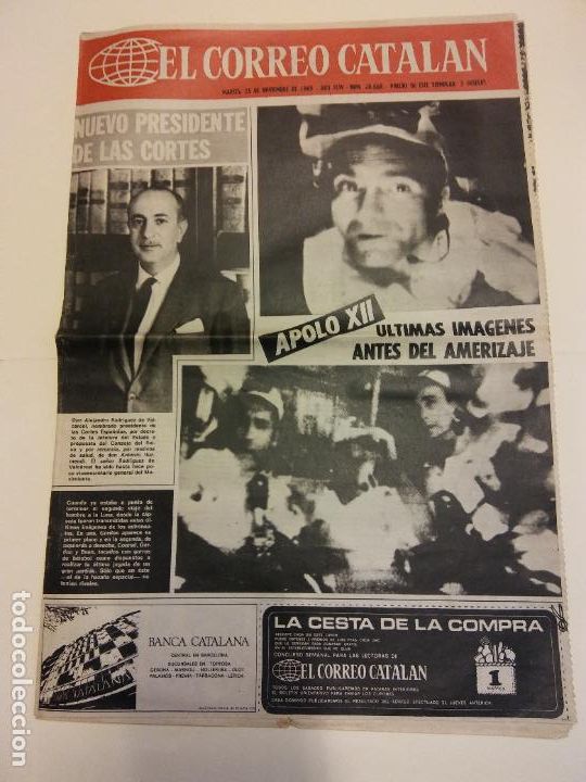 Coleccionismo de revistas y peri&oacute;dicos: EL CORREO CATALAN. NOVIEMBRE 1969. 4 P&Aacute;GINAS. NUEVO PRESIDENTE DE LAS CORTES. APOLO XII