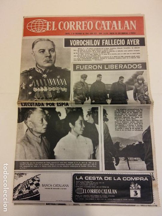 Coleccionismo de revistas y peri&oacute;dicos: EL CORREO CATALAN. DICIEMBRE 1969. 4 P&Aacute;GINAS. VOROCHILOV FALLECIO AYER