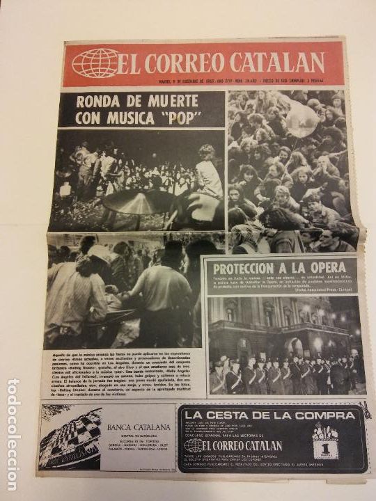 Coleccionismo de revistas y peri&oacute;dicos: EL CORREO CATALAN. DICIEMBRE 1969. 4 P&Aacute;GINAS. RONDA DE MUERTE CON MUSICA POP