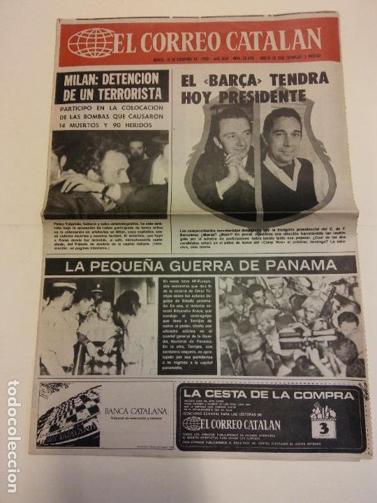 Coleccionismo de revistas y peri&oacute;dicos: EL CORREO CATALAN. DICIEMBRE 1969. 4 P&Aacute;GINAS. MILAN: DETENCI&Oacute;N DE UN TERRORISTA