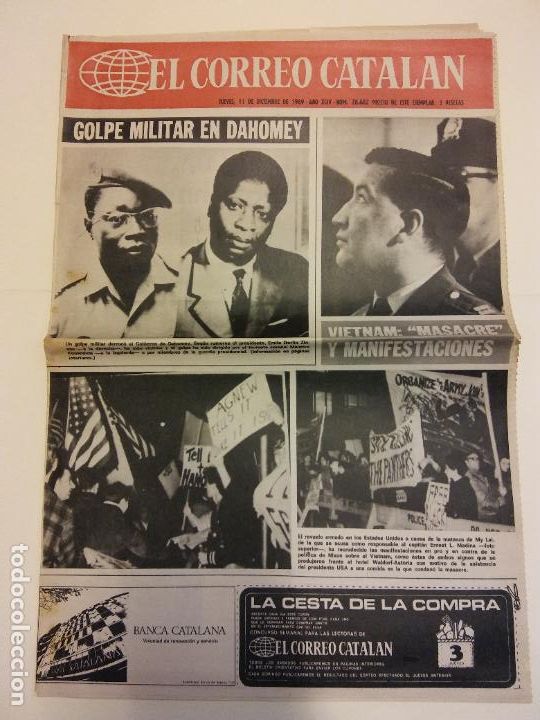 Coleccionismo de revistas y peri&oacute;dicos: EL CORREO CATALAN. DICIEMBRE 1969. 4 P&Aacute;GINAS. GOLPE MILITAR EN DAHOMEY. VIETNAM: MASACRE