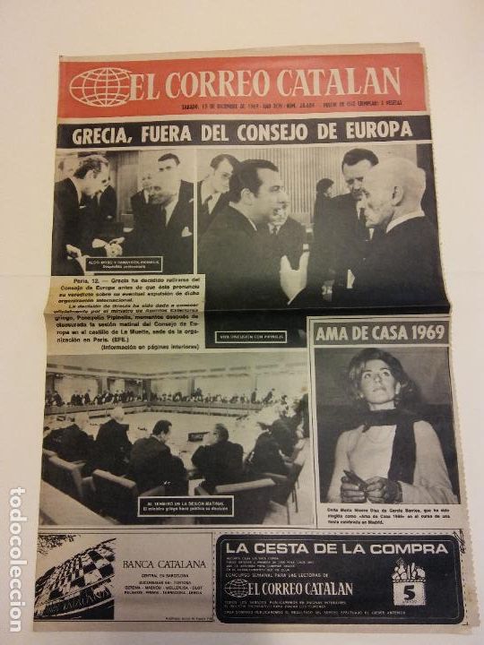 Coleccionismo de revistas y peri&oacute;dicos: EL CORREO CATALAN. DICIEMBRE 1969. 2 P&Aacute;GINAS. GRECIA, FUERA DEL CONSEJO DE EUROPA