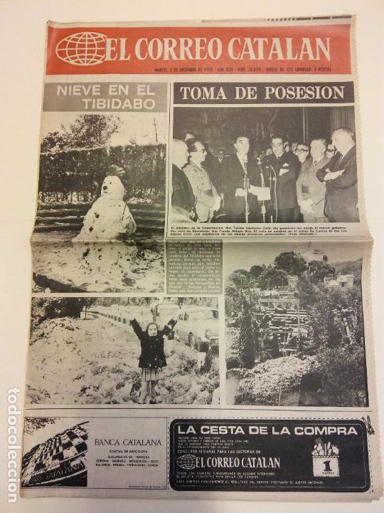 Coleccionismo de revistas y peri&oacute;dicos: EL CORREO CATALAN. DICIEMBRE 1969. 4 P&Aacute;GINAS. NIEVE EN EL TIBIDABO. TOMA DE POSESION