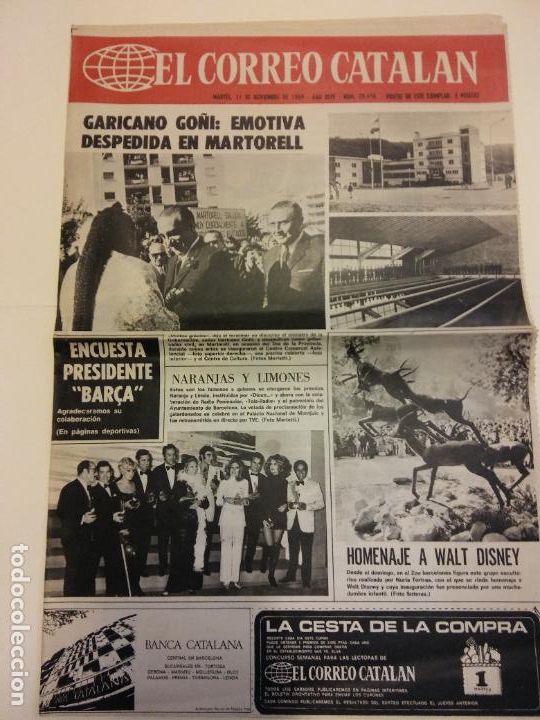Coleccionismo de revistas y peri&oacute;dicos: EL CORREO CATALAN. NOVIEMBRE 1969. 4 P&Aacute;GINAS. GARICANO GO&Ntilde;I: EMOTIVA DESPEDIDA EN MARTORELL
