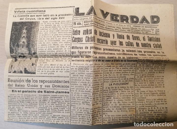 Coleccionismo de Revistas y Peri&oacute;dicos: PERIODICO LA VERDAD MURCIA 13 JUNIO 1941 VUELTA CICLISTA 2&ordf; GUERRA MUNDIAL