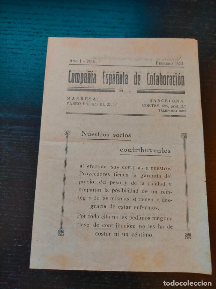 Collezionismo di Riviste e Giornali: COMPA&Ntilde;IA ESPA&Ntilde;OLA DE COLABORACION SL A&Ntilde;O 1 N&Uacute;MERO I FEBRERO 1931 MANRESA