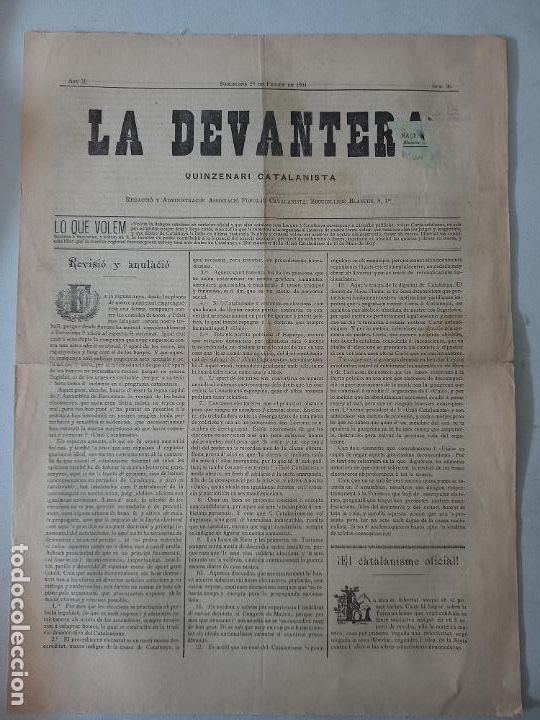 Coleccionismo de revistas y peri&oacute;dicos: LA DEVANTERA. QUINZENARI CATALANISTA 29 FEBRER 1904