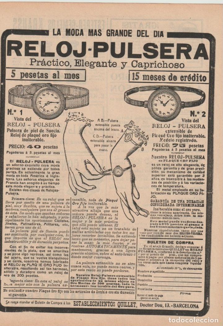Collezionismo di Riviste e Giornali: Publicidad reloj-pulsera de Establecimientos Quillet - 1912
