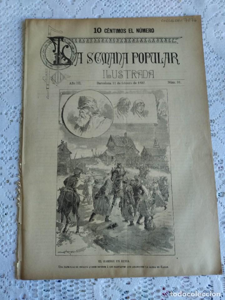 Coleccionismo de Revistas y Peri&oacute;dicos: REVISTA LA SEMANA POPULAR ILUSTRADA. N&ordm; 81. A&Ntilde;O 1892. UN NUEVO G&Eacute;NERO DE SPORTS. LA GRAN GUERR..LEER