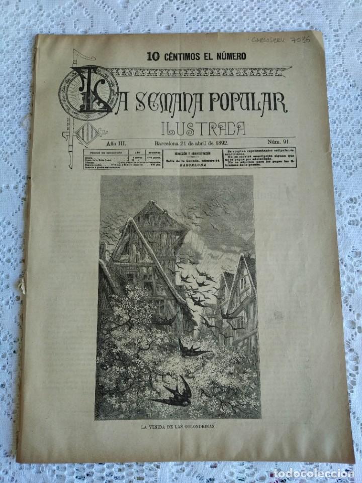 Coleccionismo de Revistas y Peri&oacute;dicos: REVISTA LA SEMANA POPULAR ILUSTRADA. N&ordm; 91. A&Ntilde;O 1892. ARITM&Eacute;TICA ANIMAL. LA NATURALEZA DEL RAYO.LEER