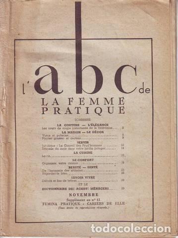 Coleccionismo de Revistas y Peri&oacute;dicos: ABC de LA FEMME PRATIQUE. Suplemment au Femina Pratique, Cahiers de Elle (au n&ordm;61)